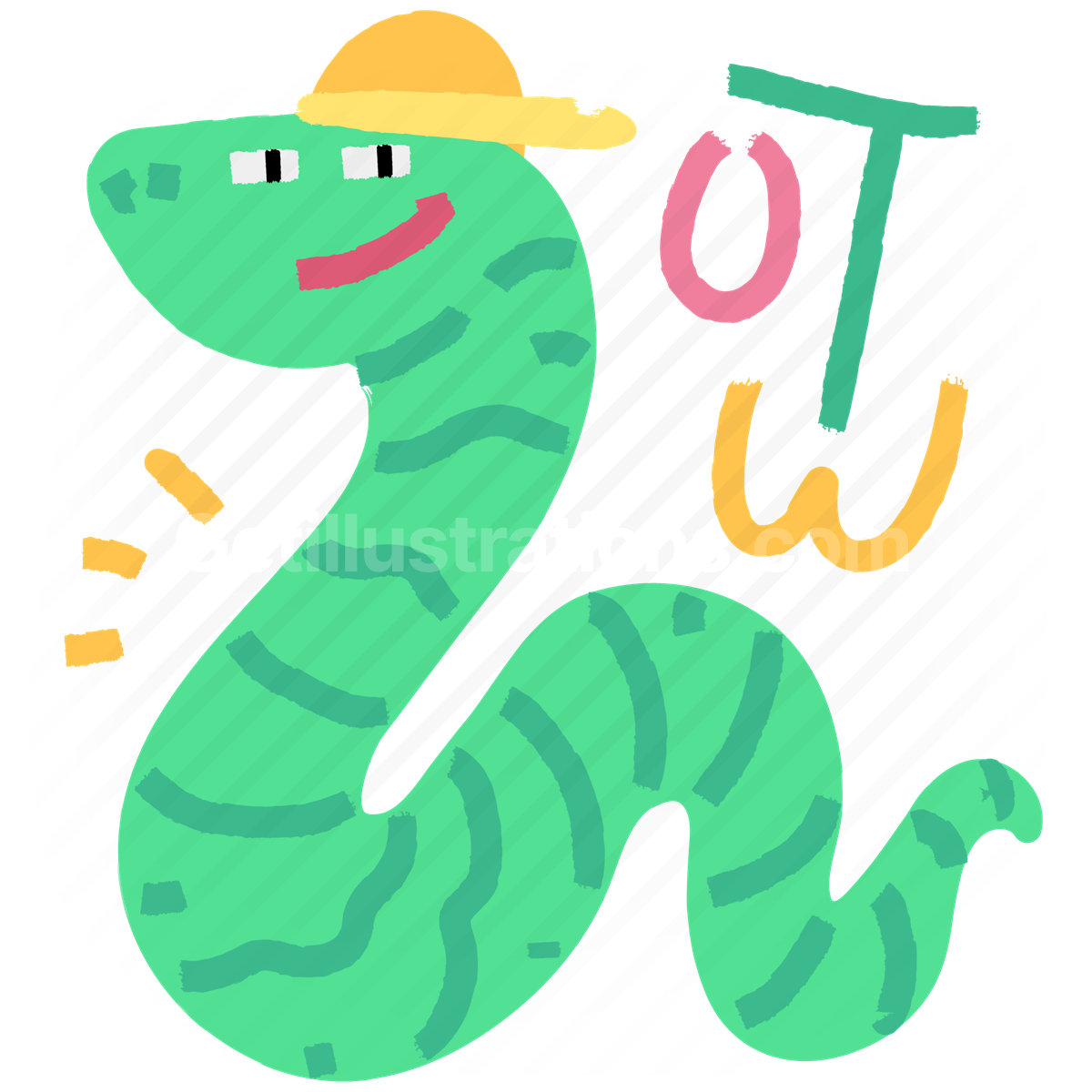 snake, cool, cap, sticker, character, animal